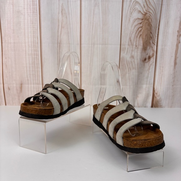 Naot Leather Multi-Strap Lining Sandals Cork Footbed Comfort Shoes Gray Silver 5 - Picture 3 of 14